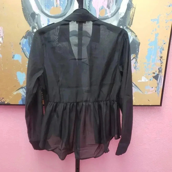 a peach Black Sheer Button Up Blouse - Picture 2 of 5